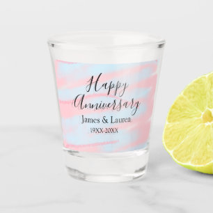 Happy anniversary wedding name date year pastel shot glass