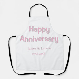 Happy anniversary wedding name date year pink grey apron