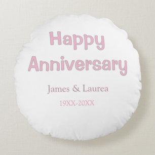Happy anniversary wedding name date year pink grey round pillow