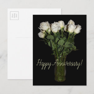 Happy Anniversary White Roses Floral Photography Postcard
