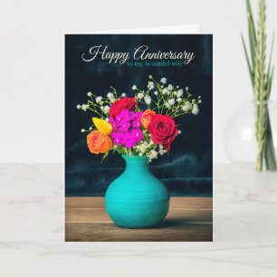 Happy Anniversary Wife Beautiful Flowers Holiday Card