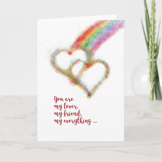 Happy Anniversary, Wife, Lesbian, Rainbow, Hearts Card (Front)