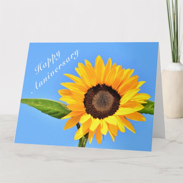 Happy Anniversary - Yellow Sunflower on Blue Sky Card (Front)