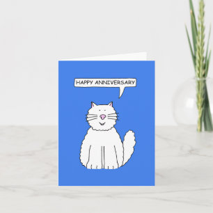 Happy Anniversray Cartoon White Cat Card