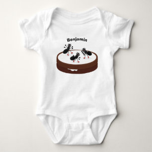 Happy ants ice skating on cookie cartoon baby bodysuit