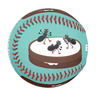 Happy ants ice skating on cookie cartoon baseball