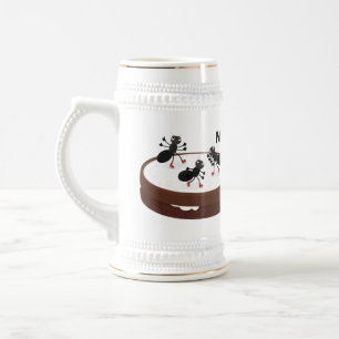 Happy ants ice skating on cookie cartoon beer stein