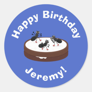 Happy ants ice skating on cookie cartoon classic round sticker