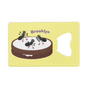Happy ants ice skating on cookie cartoon credit card bottle opener