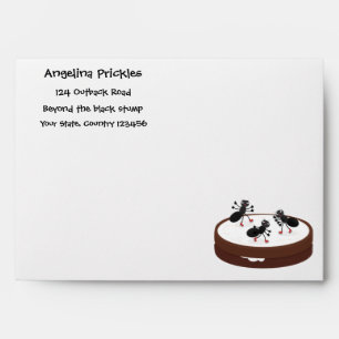 Happy ants ice skating on cookie cartoon envelope