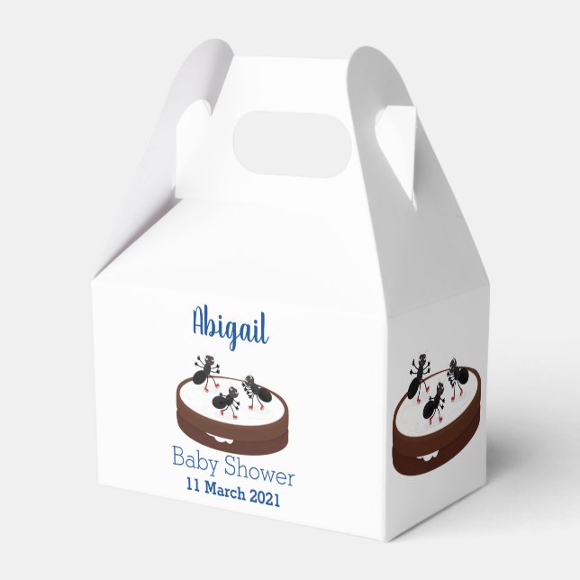 Happy ants ice skating on cookie cartoon favor box (Front Side)