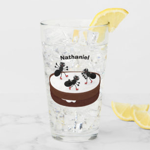 Happy ants ice skating on cookie cartoon glass