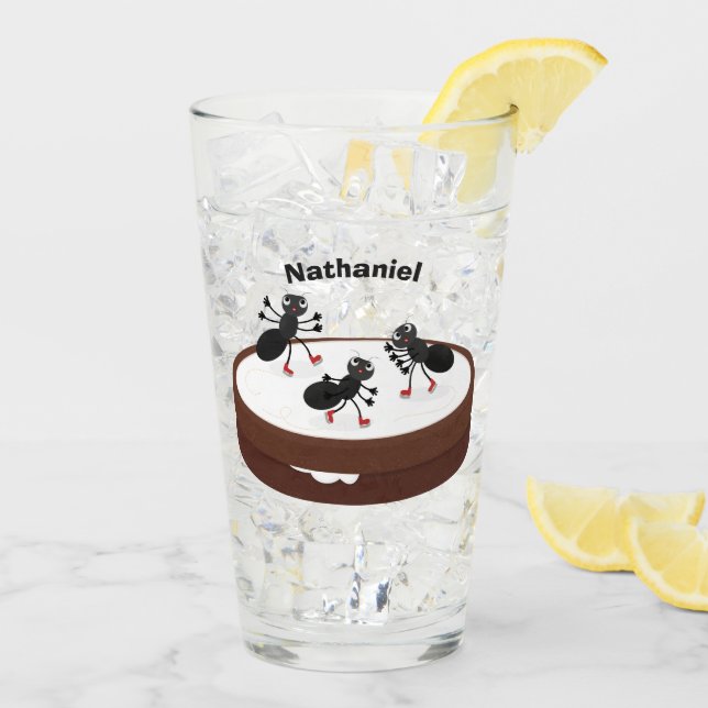 Happy ants ice skating on cookie cartoon glass (Back Ice)