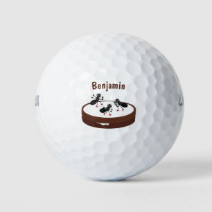 Happy ants ice skating on cookie cartoon golf balls