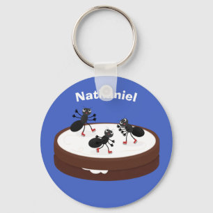 Happy ants ice skating on cookie cartoon keychain