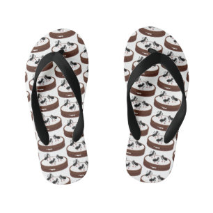 Happy ants ice skating on cookie cartoon kid's flip flops