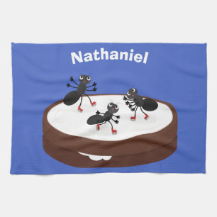 Happy ants ice skating on cookie cartoon kitchen towel