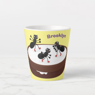 Happy ants ice skating on cookie cartoon latte mug