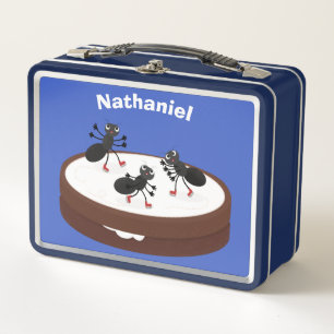 Happy ants ice skating on cookie cartoon metal lunch box