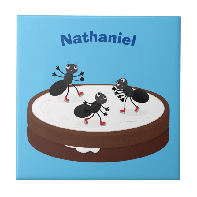 Happy ants ice skating on cookie cartoon tile (Front)