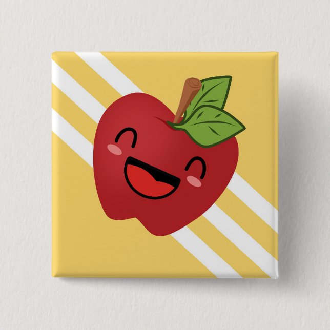 Happy Apple 2 Inch Square Button (Front)