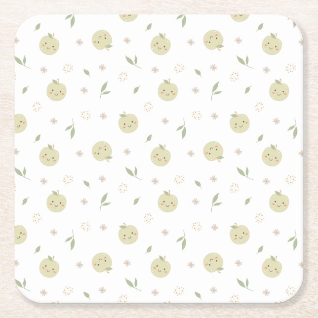 Happy Apples Pattern - Paper Coaster (Front)