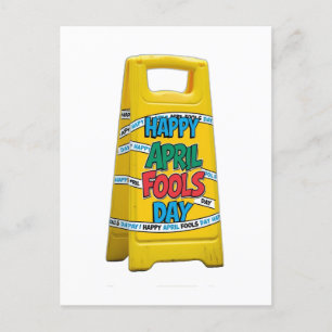 Happy april fools day plastic yellow sign postcard