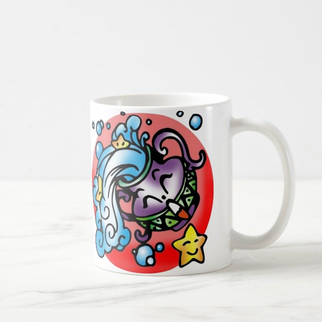 Happy Aquarius Purple Cartoon Vase spilling water Coffee Mug (Right)