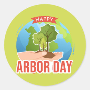 Happy Arbor Day Classic Round Sticker