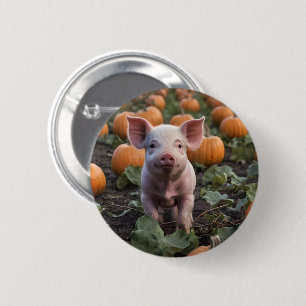 Happy As A Baby Pig In A Pumpkin Patch, 2 Inch Round Button