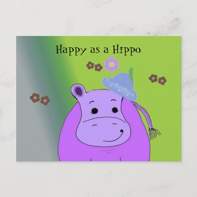 Happy as a Hippo - Purple Hippopotamus Postcard (Front)