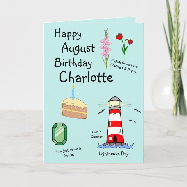 Happy August Birthday Folded Greeting Card (Front)