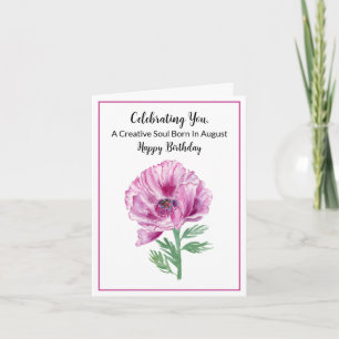 Happy August Birthday Purple Poppy Card