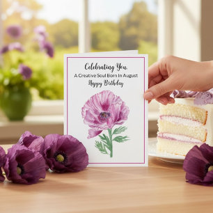  Happy August Birthday Purple Poppy Card