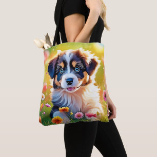 Happy Aussie Puppy Design Tote Bag