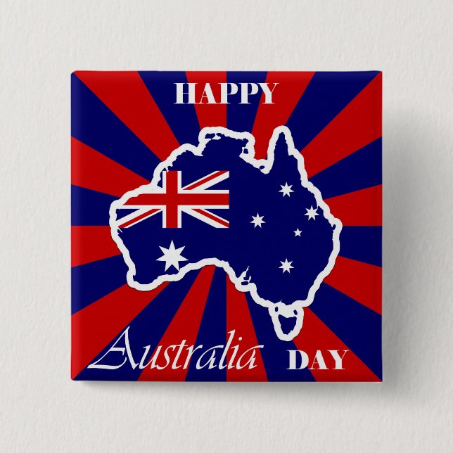 Happy Australia Day Australian Map Flag 2 Inch Square Button (Front)