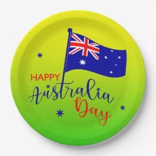 Happy Australia Day Flag Green Gold 9" Paper Plate
