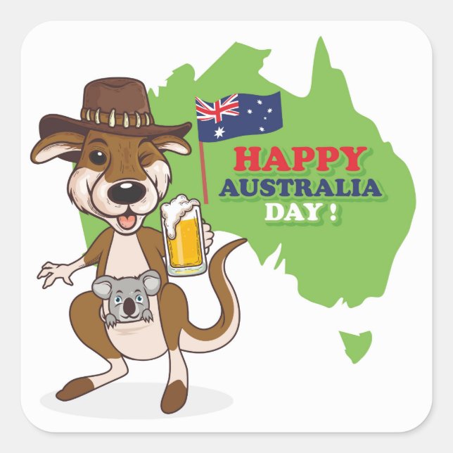 Happy Australia Day Kangaroo Koala Square Sticker (Front)