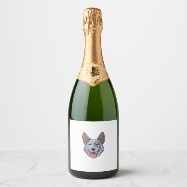 Happy Australian Cattle Dog  Sparkling Wine Label (Front)