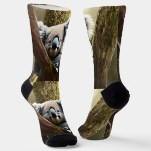 Happy Australian Koala Bear In Tree, Crew Socks