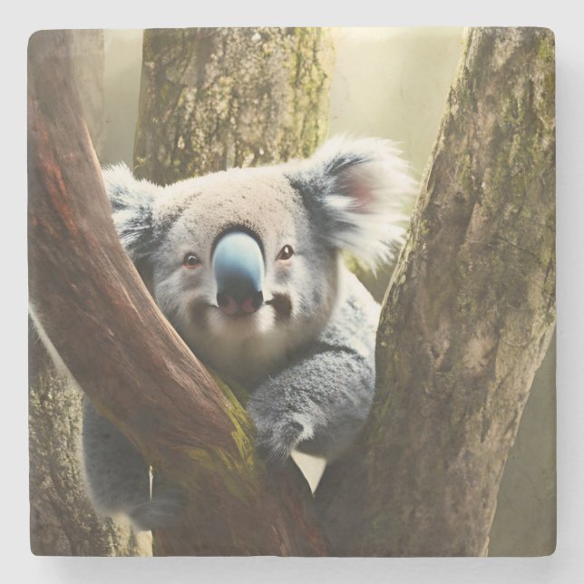 Happy Australian Koala Bear In Tree, Stone Coaster (Front)