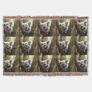 Happy Australian Koala In Tree, Throw Blanket