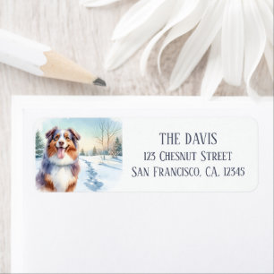 Happy Australian Shepherd hiver aquarelle -