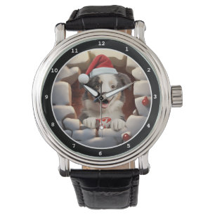 Happy Australian Shepherd Puppy Christmas Scene Watch