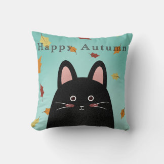Happy Autumn Black Cat Throw Pillow