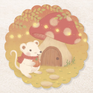 Happy Autumn Days with Mouse Paper Coaster