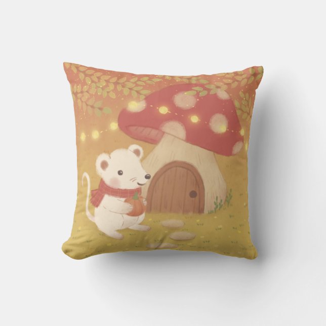Happy Autumn Days with Mouse Throw Pillow (Front)