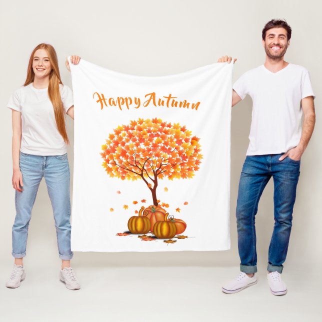 Happy Autumn / Fall Tree Leaves Cozy Decorative Fleece Blanket (In Situ)