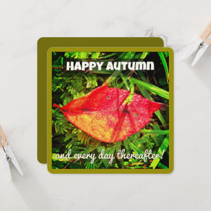 Happy Autumn greeting cards with fall leaf, verse