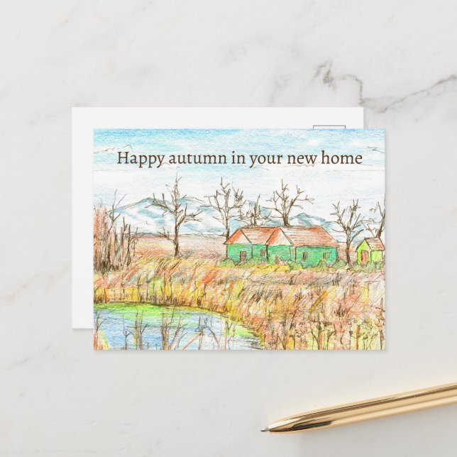 Happy Autumn In New Home Real Estate Country Home Postcard (Front/Back In Situ)